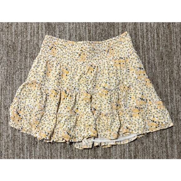 AMERICAN EAGLE Ruffled Tiered Yellow Floral Lined Skirt Size M - Picture 1 of 8
